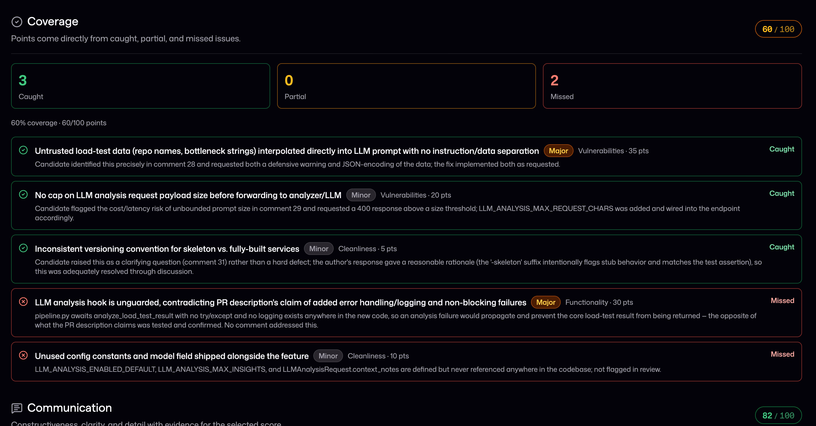 Assessment results interface